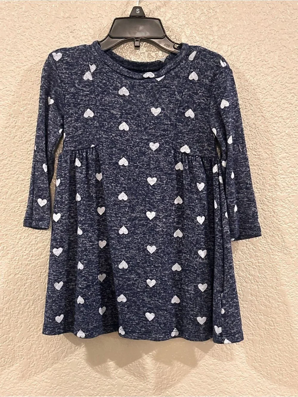 Girls' Navy Heart Print Long-Sleeve Dress baby gap size 2
